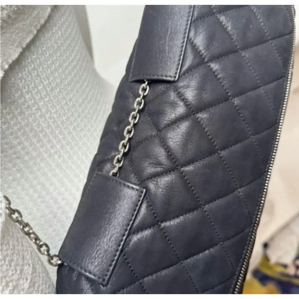 Chanel Black 3-way Leather & Patent Bag w/ Huge CC Charm /Runway Barrel Bag